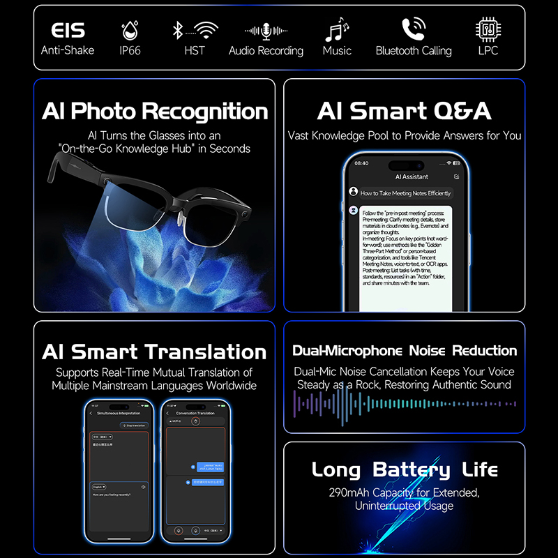 AI 스마트 번역 안경 W630 인식 기능 8MP HD - Audio Music Recognition 리뷰 및 가격